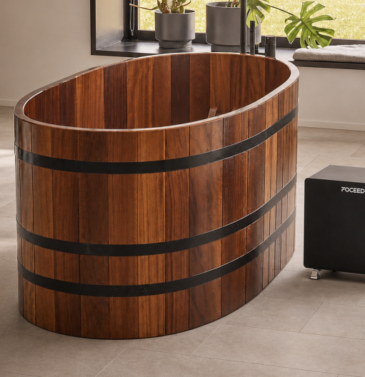 Foceedo, Kühlaggregat, Chiller, Eisbaden, Ice bath, wooden bath tub, bagnoire du bois, Blumenberg, Holzbadewanne